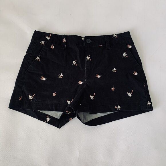 A New Day Shorts Womens Size 2 Black Floral Mid Rise Flat Front 3" Inseam Pocket - Picture 1 of 6